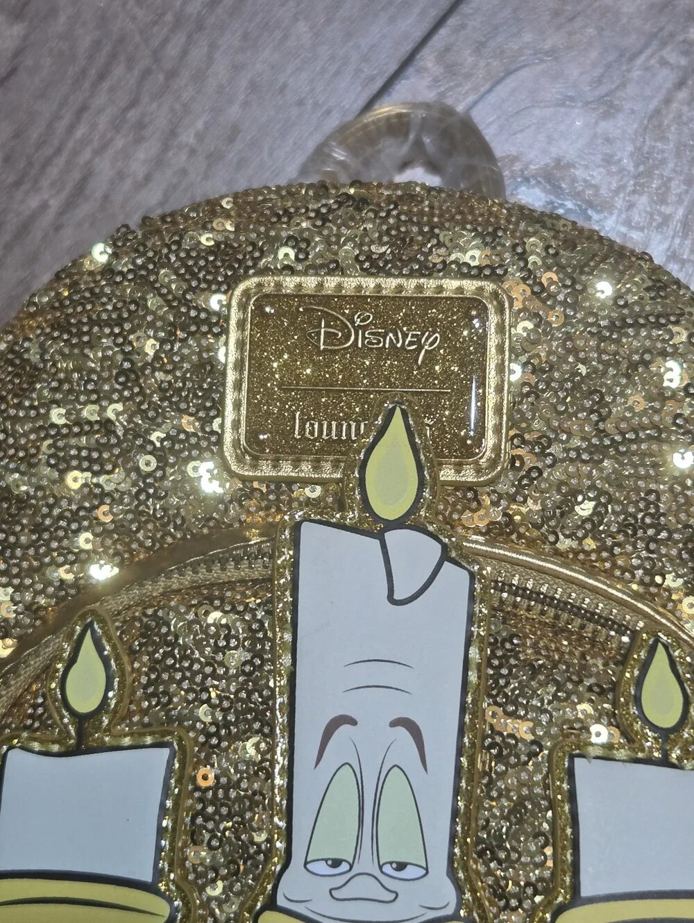 Exclusive Loungefly LUMIERE Beauty And The Beast  Gold Sequins Mini Backback